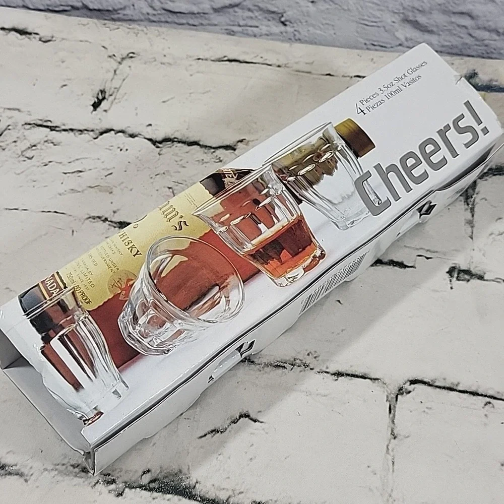 Cheers! 4pc Shot Glasses Set 3.5oz Clear‎ Glass Tapered Retro Barware